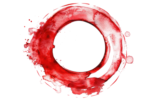 red colored watercolor circle with copy space isolated on white or transparent png