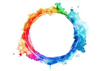 rainbow colored watercolor circle with copy space isolated on white or transparent png