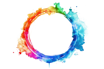 rainbow colored watercolor circle with copy space isolated on white or transparent png