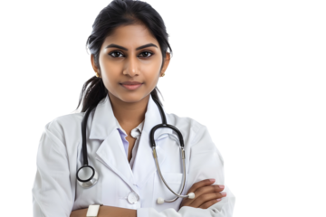 Portrait of a female doctor on a transparent background