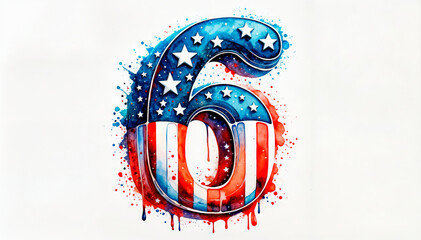 Number 6 in vibrant U.S. flag colors with a striking dripping effect, perfect for promoting American holidays, patriotic events, and significant celebrations