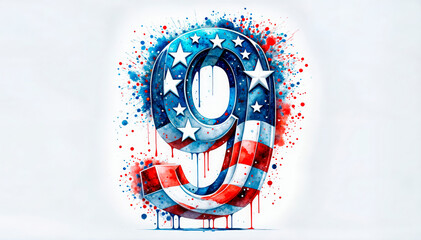 Number 9 in bold U.S. flag colors with a dripping effect, perfect for patriotic events, anniversaries, and significant American celebrations