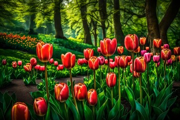 red tulips in the garden