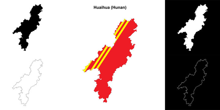 Huaihua blank outline map set