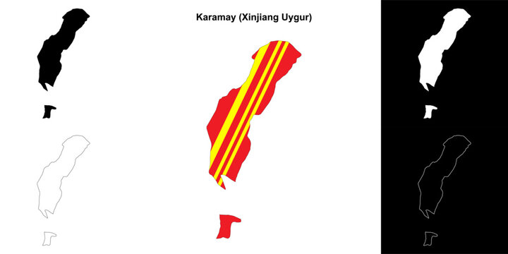 Karamay blank outline map set