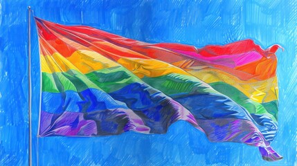 LGBT Pride Day pencil drawing flag and people illustration background