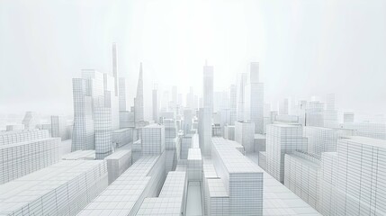 White city with wire frame, abstract city, future city. 3D rendering
