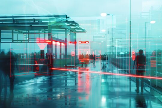 Motion blur of people walking in a modern city