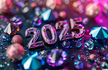 2025 gemstone numbers, new year diamond greeting card, gem celebrate banner, vip crystal eve poster