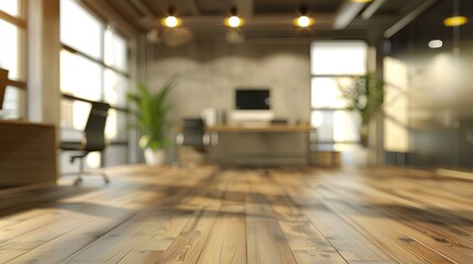 Fototapeta premium Abstract blurred photo of empty room with wooden floor.