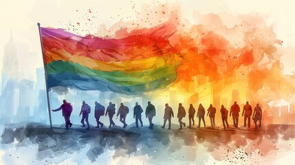 LGBT Pride Day pencil drawing flag and people illustration background