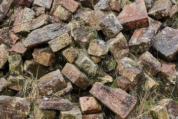 Debris pile of wall bricks