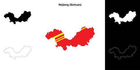 Neijiang blank outline map set