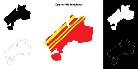 Qiqihar blank outline map set