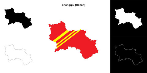 Shangqiu blank outline map set