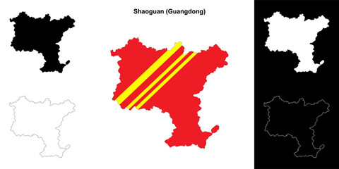 Shaoguan blank outline map set