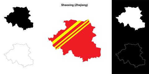 Shaoxing blank outline map set