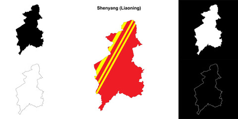 Shenyang blank outline map set
