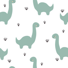 Cute seamless pattern with dinosaurs. Baby pattern. Vector illustration on white background. It can be used for wallpapers, wrapping, cards, patterns for clothes and other.