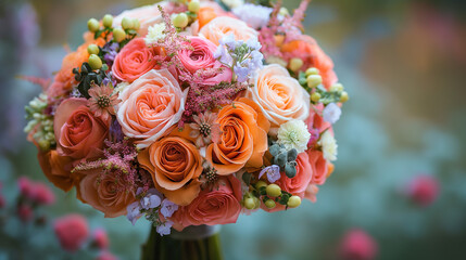 Obraz premium Roses in a brides flower bouquet