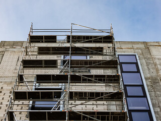 scaffolding on a multi-storey building, restoration of the building facade