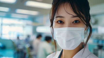 マスクをした日本人女性看護師