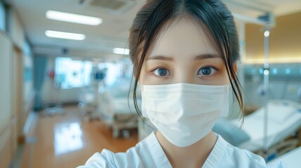 マスクをした日本人女性看護師