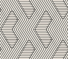 Abstract vector black and white geometric seamless pattern. Stylish minimal texture with quirky lines, stripes, arrows, hexagonal grid. Simple modern monochrome background. Trendy repeated design