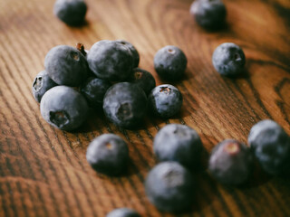 blueberries on wooden table