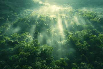 Fototapeta premium &nbsp;This stunning drone photograph offers a captivating view of the lush green canopy of a vast forest