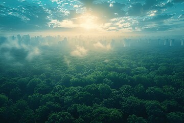Fototapeta premium Explore the mesmerizing beauty of a dense, green forest canopy captured from a top-down drone perspective