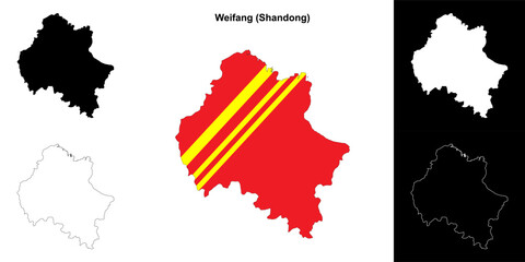 Weifang blank outline map set