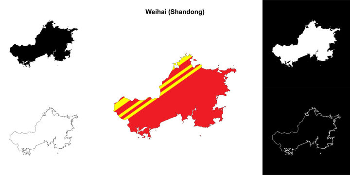 Weihai blank outline map set