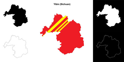 Yibin blank outline map set