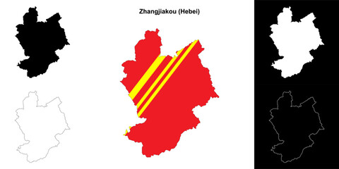 Zhangjiakou blank outline map set