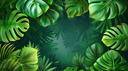 Tropical leaves background banner with green flour
