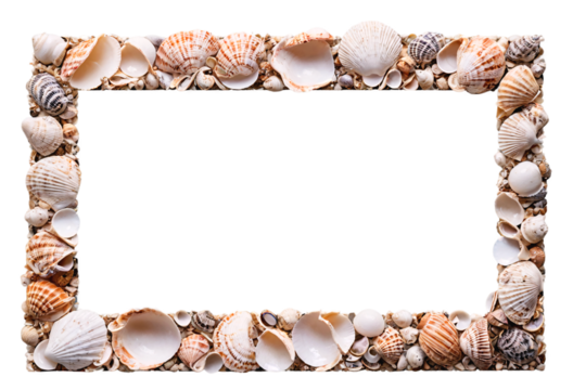 Picture frame made of shells isolated on transparent background