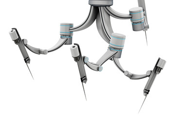 Robotic arms for robotic assisted surgery isolated on transparent background. 3D illustration