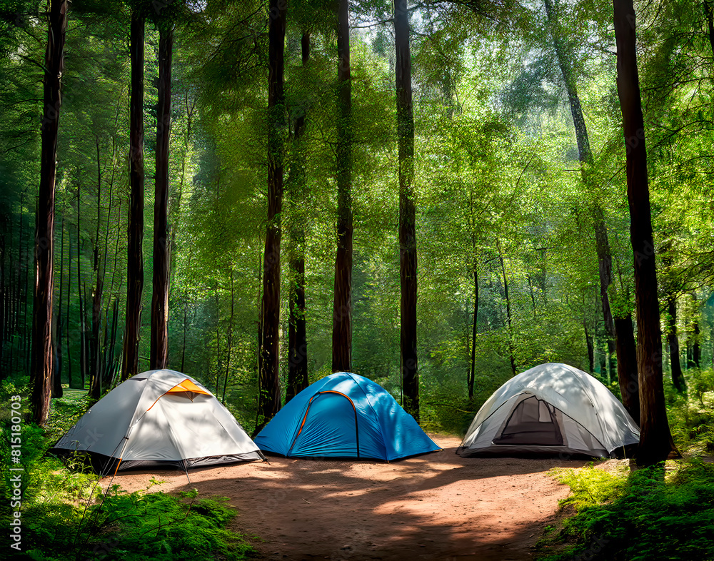 Wall mural tents in a forest clearing