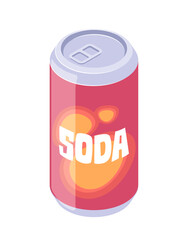 An isometric soda can on a white background, with an emphasis on refreshment and beverage design. Vector illustration isolated on white background