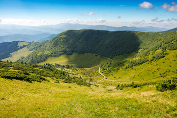 nature landscape with alpine grassy meadow on the hillside of chornohora ridge on a sunny day. beautiful carpathian mountain scenery of ukraine in summer. popular travel destination