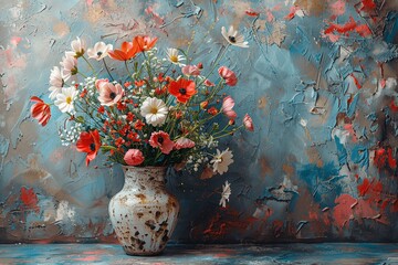 Vase with visible crack, filled with flowers.