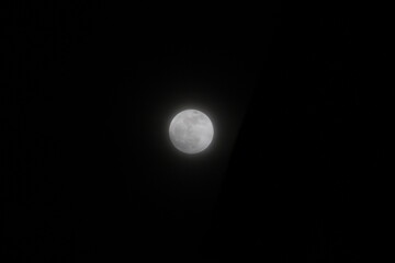 the full moon in the black sky