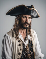 Fototapeta premium portrait of pirate captain, isolated white background 