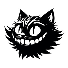 A smile with a grin, the head of a cat. Black silhouette on a transparent background, vector drawing.