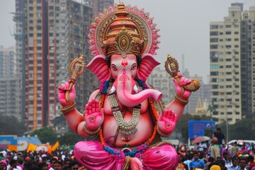 Fototapeta premium Vibrant ganesh chaturthi celebrations colorful processions, ornate idols, and traditional garb