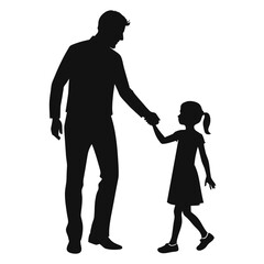 vector silhouette illustration depicting a father tenderly holding His daughter's hand