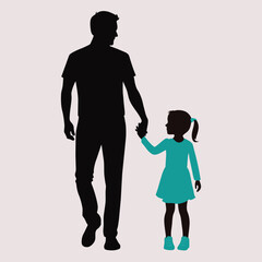 vector silhouette illustration depicting a father tenderly holding His daughter's hand