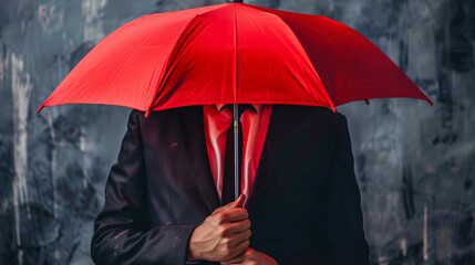 Man Hidden Behind Red Umbrella
