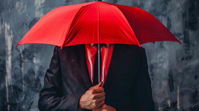 Man Hidden Behind Red Umbrella